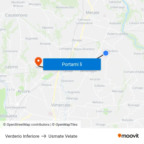 Verderio Inferiore to Usmate Velate map