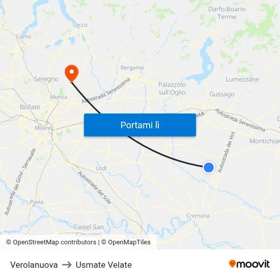 Verolanuova to Usmate Velate map