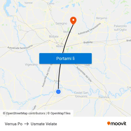 Verrua Po to Usmate Velate map