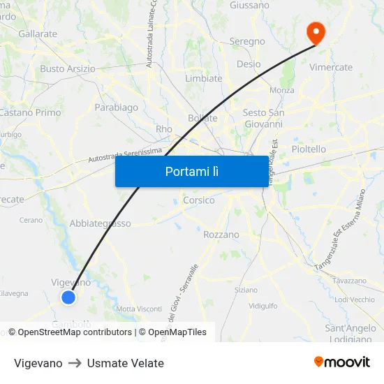 Vigevano to Usmate Velate map