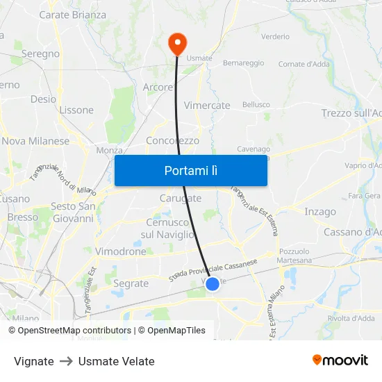 Vignate to Usmate Velate map