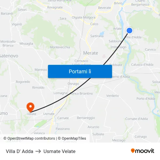Villa D' Adda to Usmate Velate map