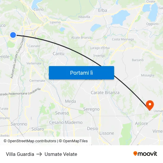 Villa Guardia to Usmate Velate map