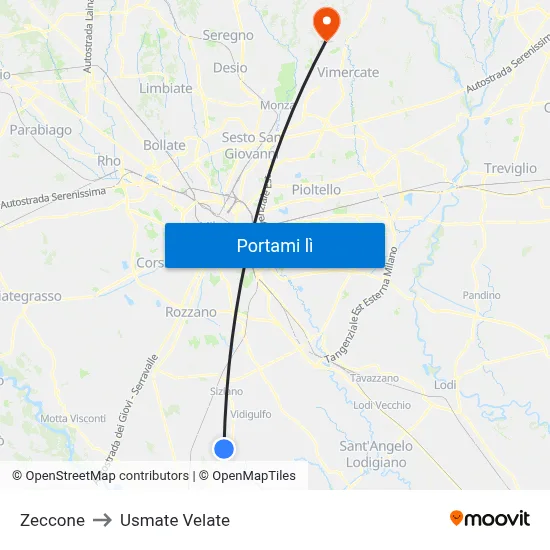 Zeccone to Usmate Velate map