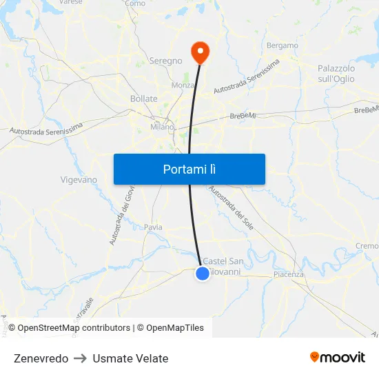 Zenevredo to Usmate Velate map