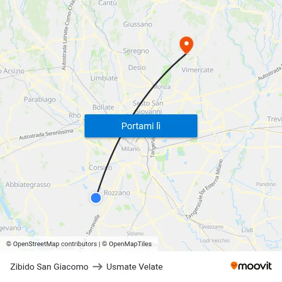 Zibido San Giacomo to Usmate Velate map