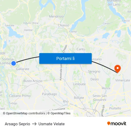 Arsago Seprio to Usmate Velate map