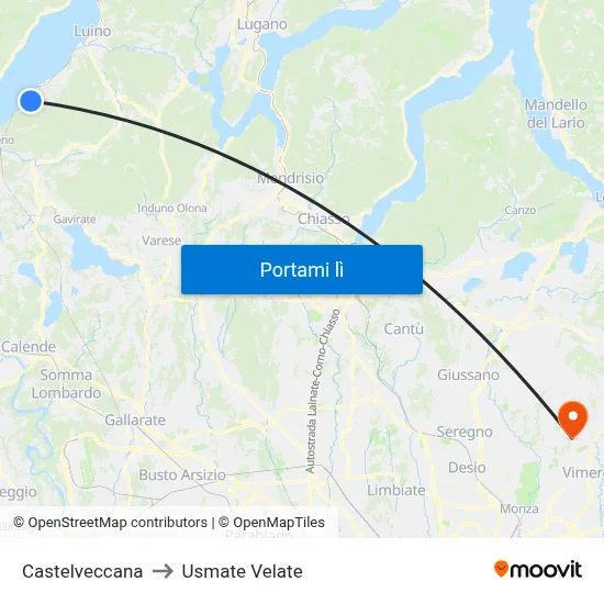 Castelveccana to Usmate Velate map