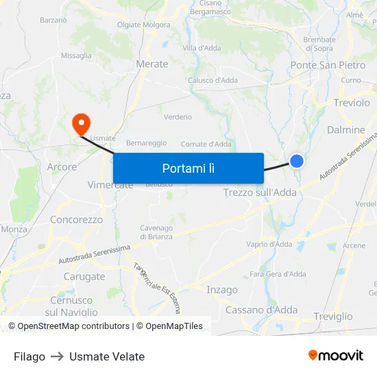 Filago to Usmate Velate map