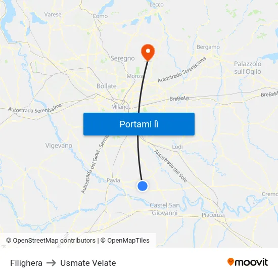 Filighera to Usmate Velate map
