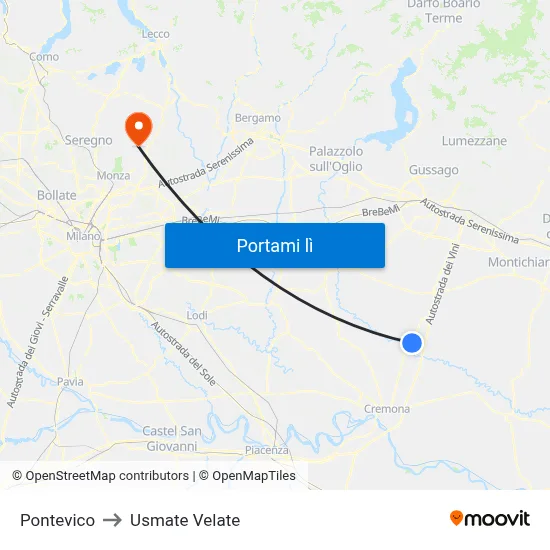 Pontevico to Usmate Velate map