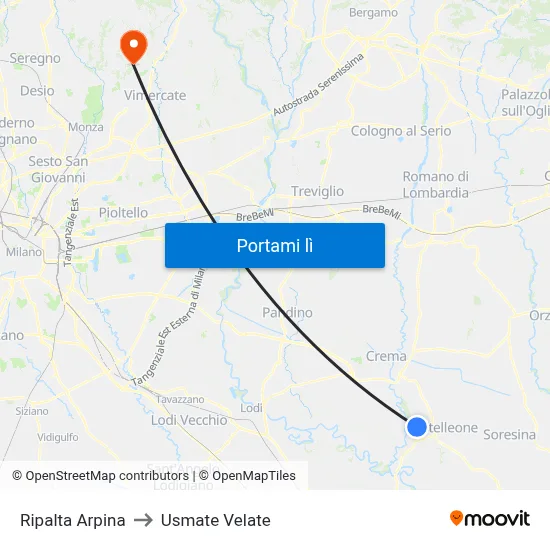 Ripalta Arpina to Usmate Velate map
