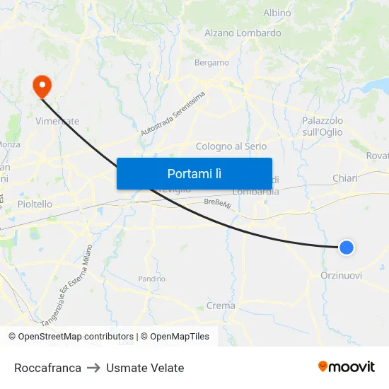 Roccafranca to Usmate Velate map