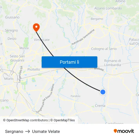 Sergnano to Usmate Velate map