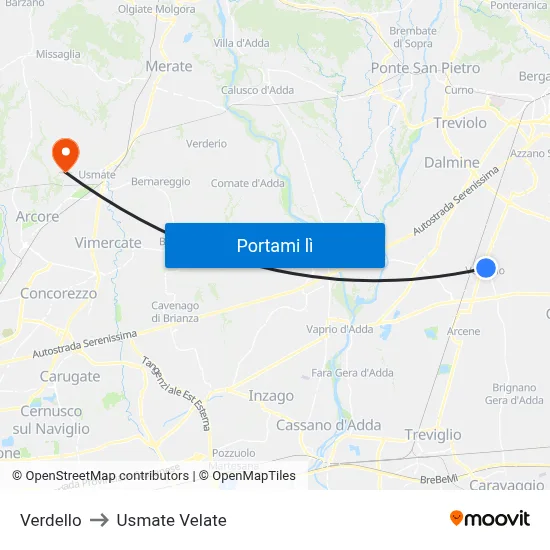 Verdello to Usmate Velate map