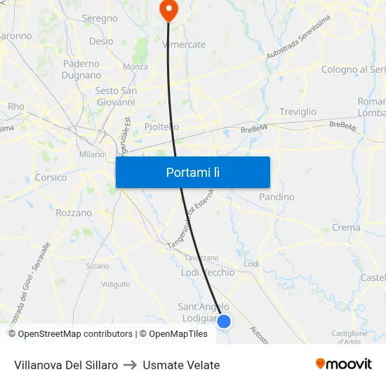 Villanova Del Sillaro to Usmate Velate map
