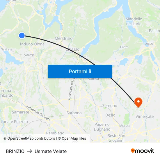 BRINZIO to Usmate Velate map