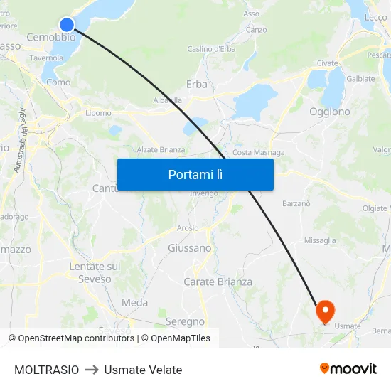 MOLTRASIO to Usmate Velate map