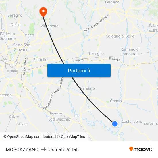 MOSCAZZANO to Usmate Velate map