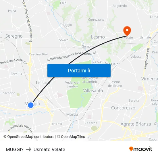 MUGGI? to Usmate Velate map