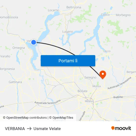 VERBANIA to Usmate Velate map