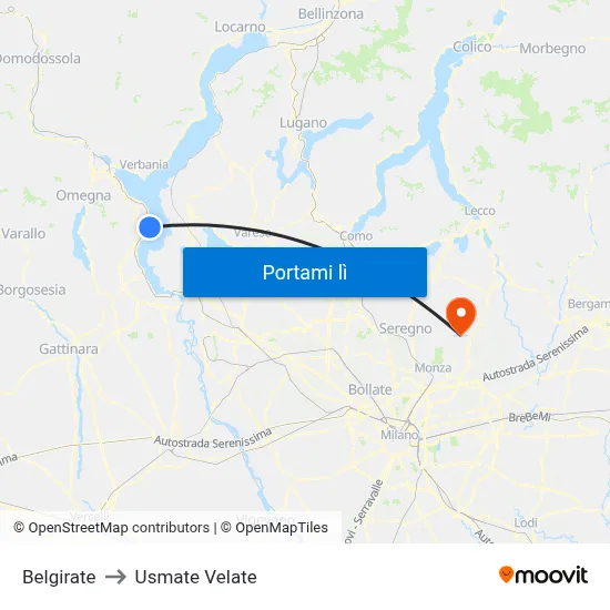 Belgirate to Usmate Velate map