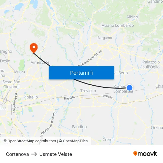 Cortenova to Usmate Velate map