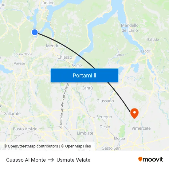 Cuasso Al Monte to Usmate Velate map