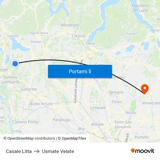 Casale Litta to Usmate Velate map