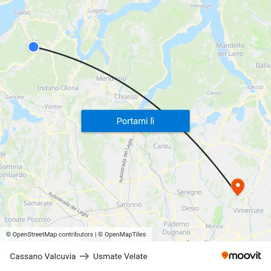 Cassano Valcuvia to Usmate Velate map