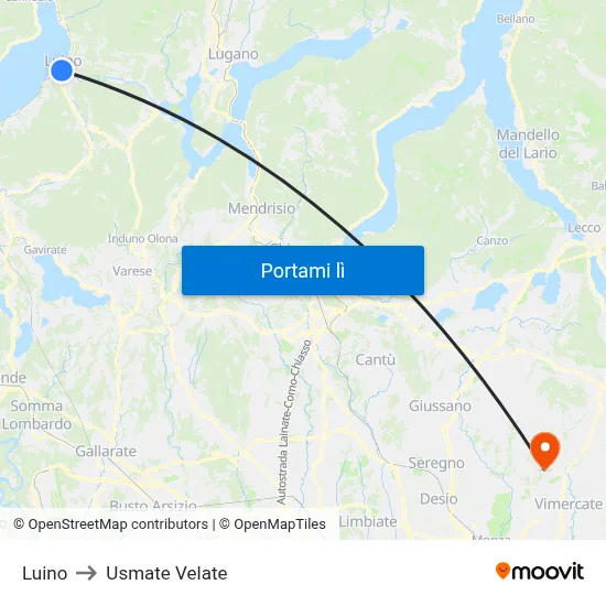 Luino to Usmate Velate map