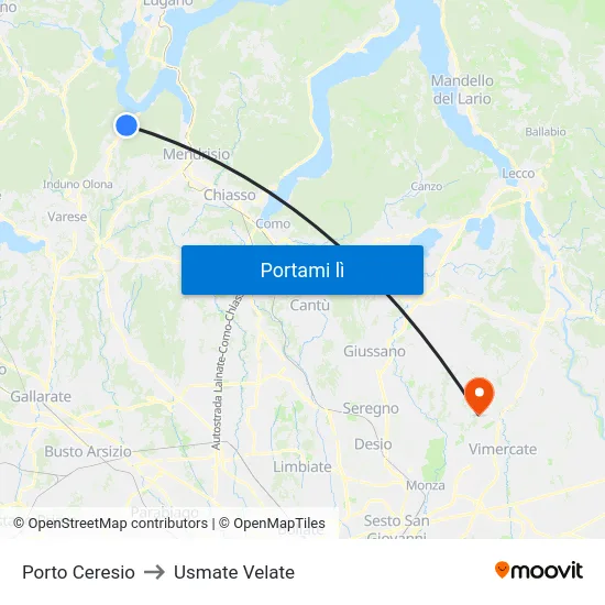 Porto Ceresio to Usmate Velate map
