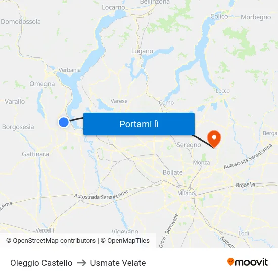 Oleggio Castello to Usmate Velate map