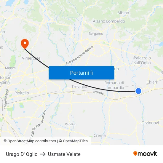 Urago D' Oglio to Usmate Velate map