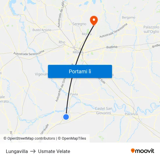 Lungavilla to Usmate Velate map