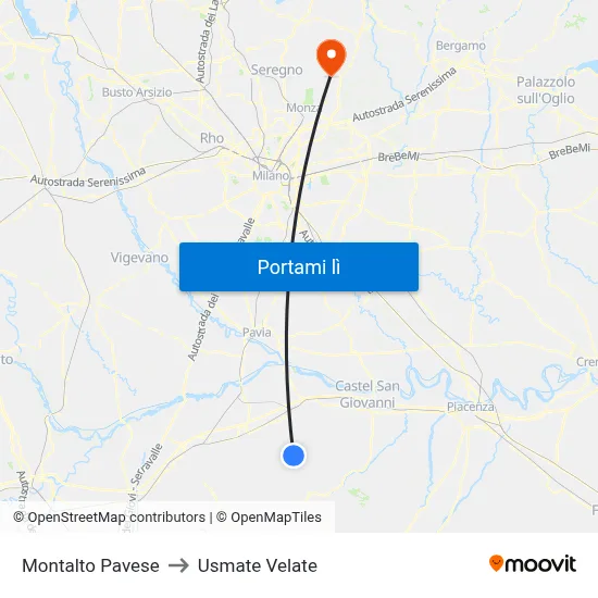 Montalto Pavese to Usmate Velate map