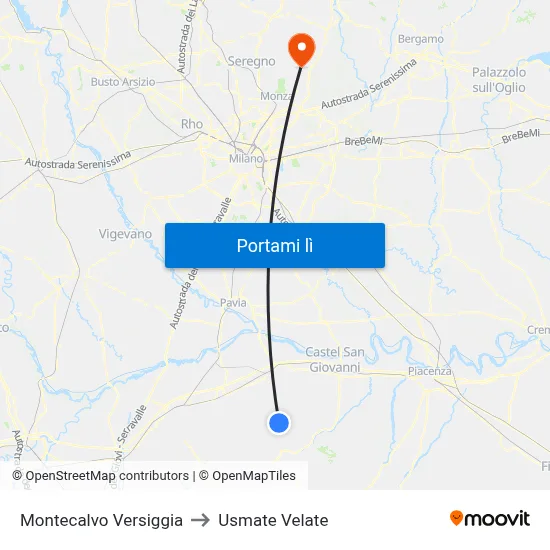 Montecalvo Versiggia to Usmate Velate map