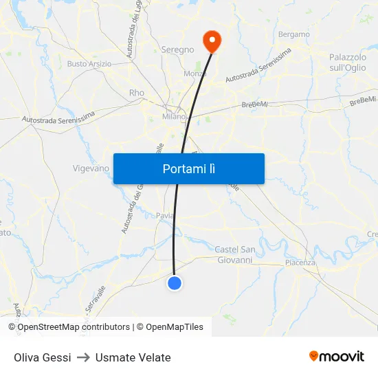 Oliva Gessi to Usmate Velate map