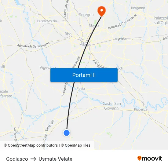 Godiasco to Usmate Velate map