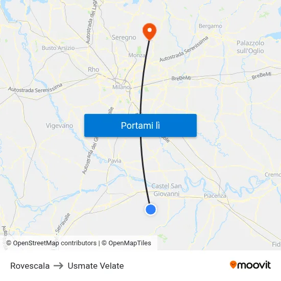 Rovescala to Usmate Velate map