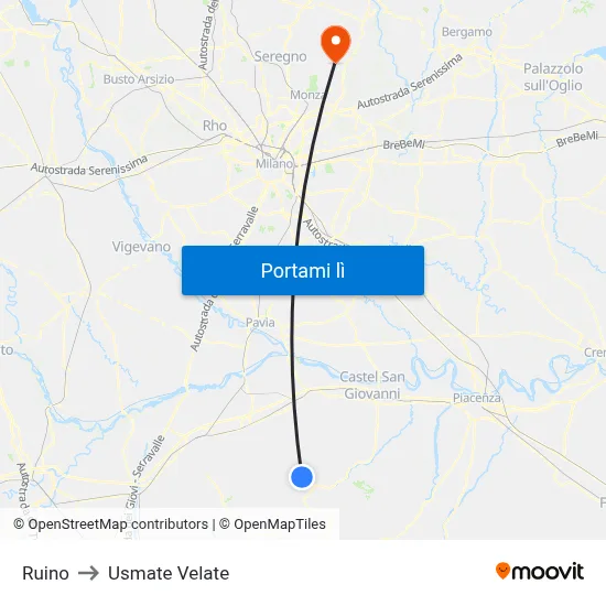 Ruino to Usmate Velate map
