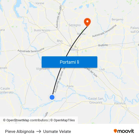 Pieve Albignola to Usmate Velate map