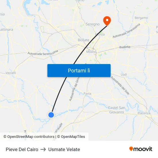 Pieve Del Cairo to Usmate Velate map