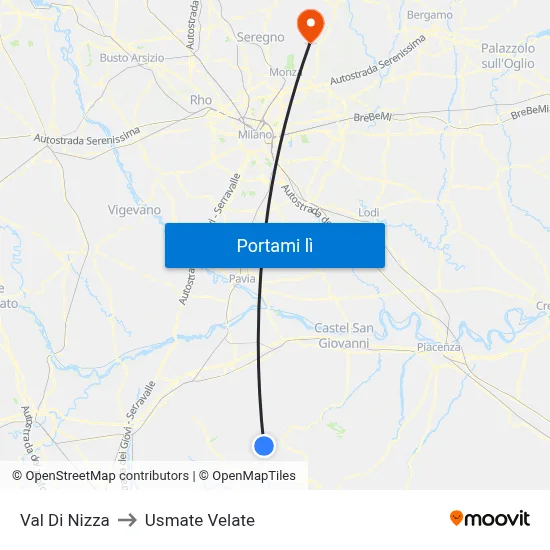 Val Di Nizza to Usmate Velate map