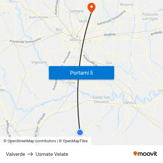 Valverde to Usmate Velate map