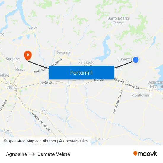 Agnosine to Usmate Velate map