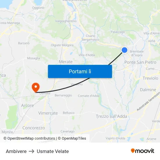 Ambivere to Usmate Velate map