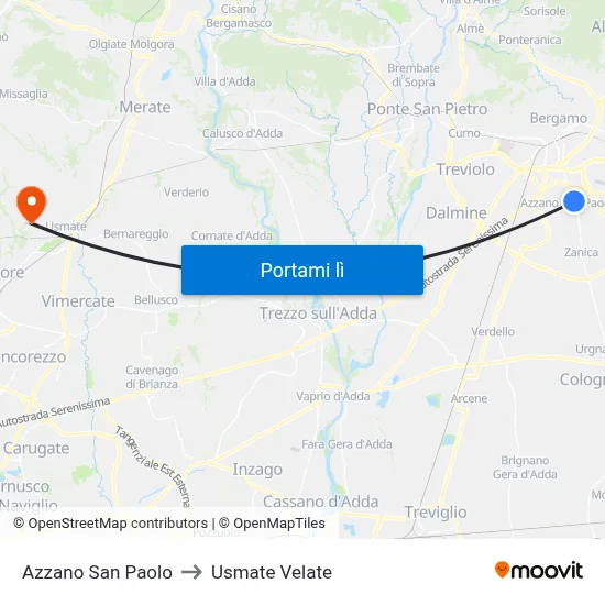 Azzano San Paolo to Usmate Velate map