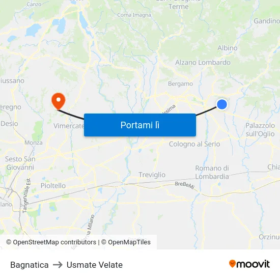 Bagnatica to Usmate Velate map