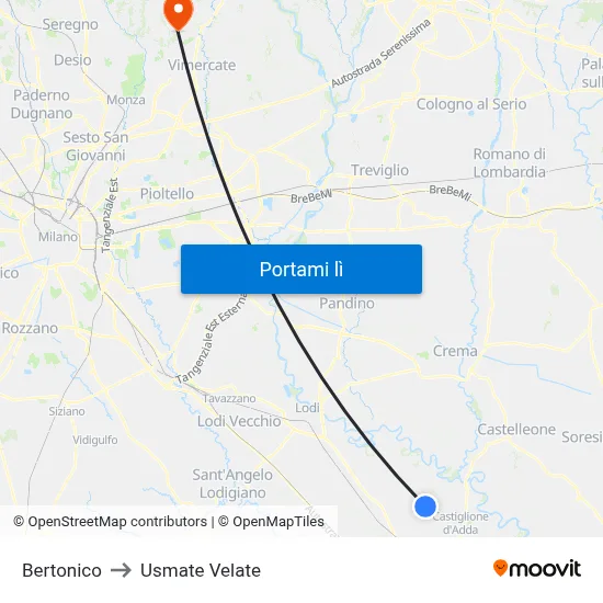 Bertonico to Usmate Velate map